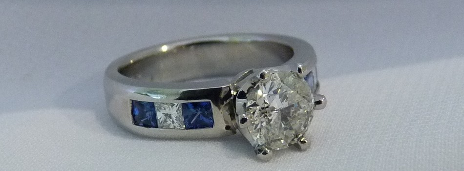 handmade sapphire and diamond platinum engagement ring SilverStone jewellery